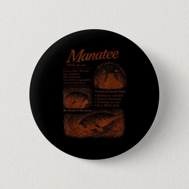 Manatee definition 90s respect the locals save the 2 inch round button (Front)