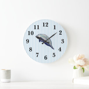 Manatee Florida Wildlife Blue Stripe Large Clock