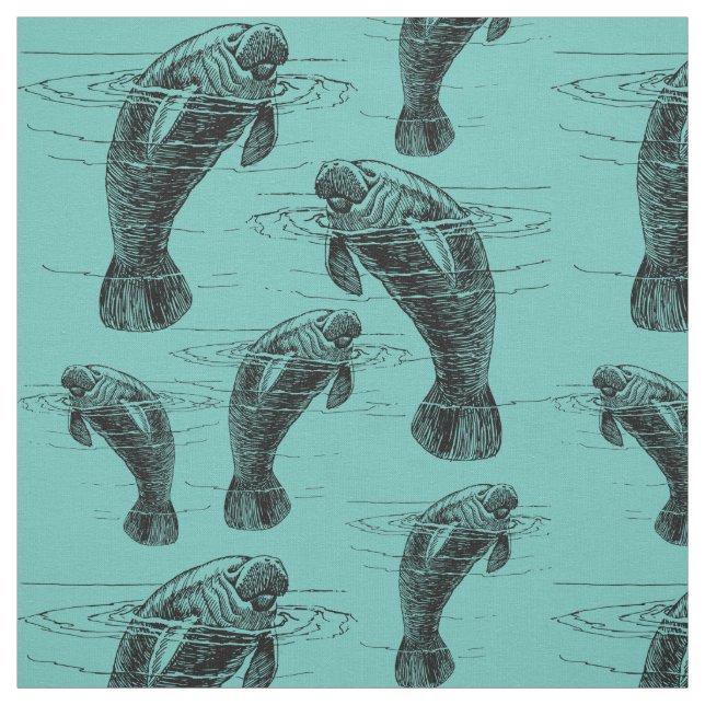 Manatee Illustration Pattern Fabric (Swatch)