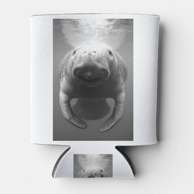 Manatee in Black and White Can Cooler (Front)