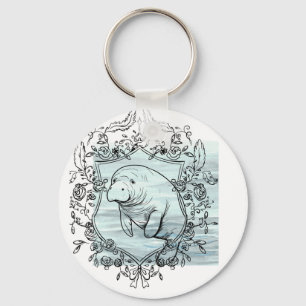 Manatee in Fancy Frame Keychain