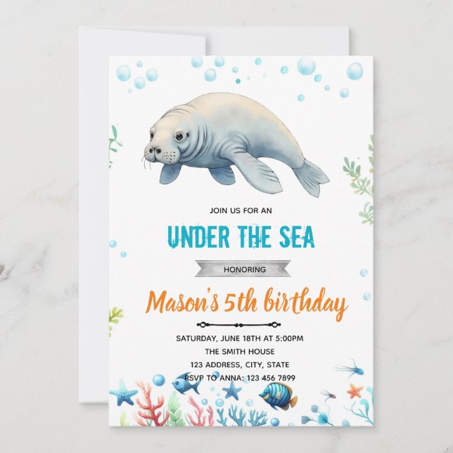 Manatee invitation fête d'anniversaire (Devant)