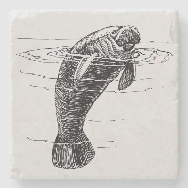 Manatee marble stone coaster (Front)