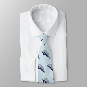 Manatee Painting Coastal Beach Pattern Tie