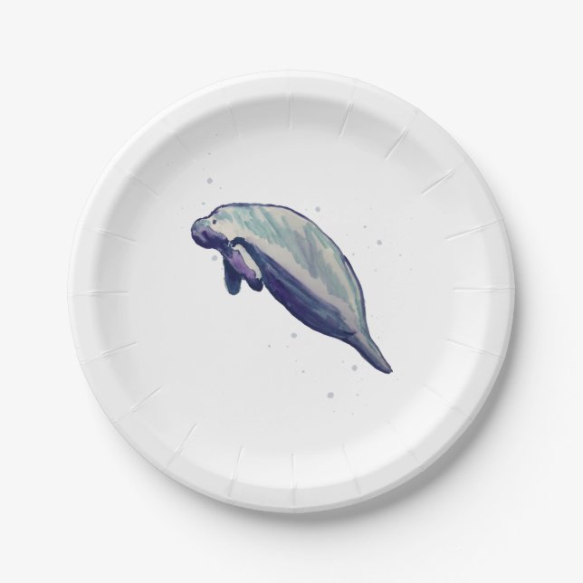 Manatee Painting Splashing Paper Plate (Front)