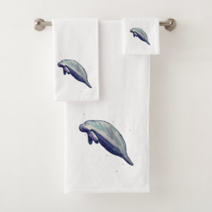 Manatee Painting Watercolor Bath Towel Set