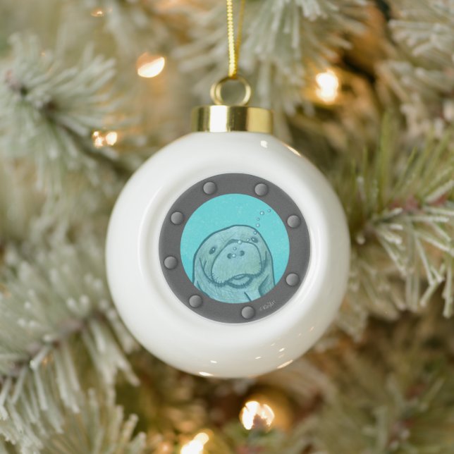 Manatee Porthole  Ceramic Ball Christmas Ornament (Tree)
