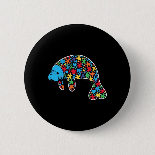 Manatee Puzzle Autism Awareness Autistic Womens Me 2 Inch Round Button (Front)