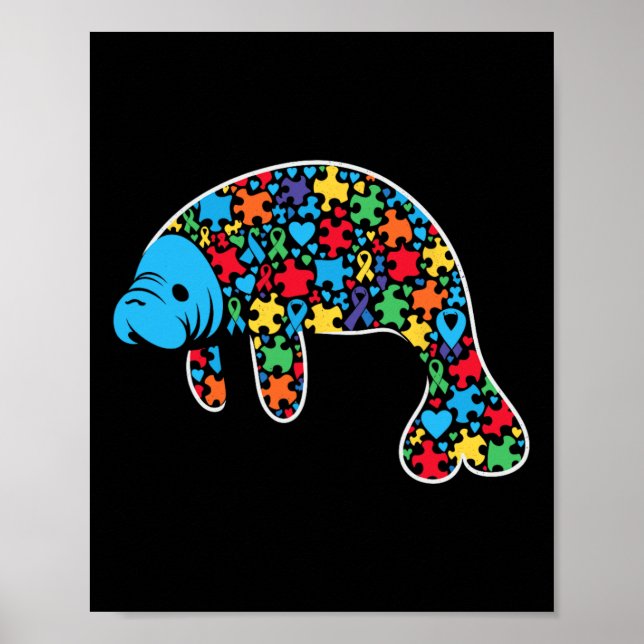 Manatee Puzzle Autism Awareness Autistic Womens Me Poster (Front)