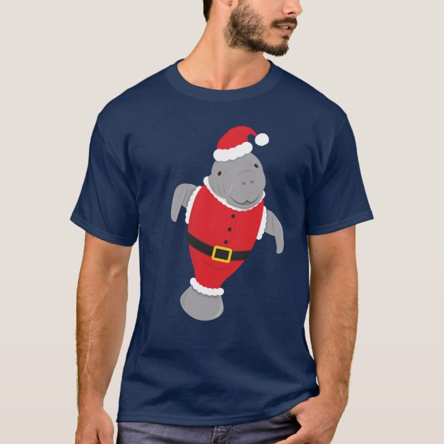 Manatee Santa Animal Christmas T-Shirt (Front)