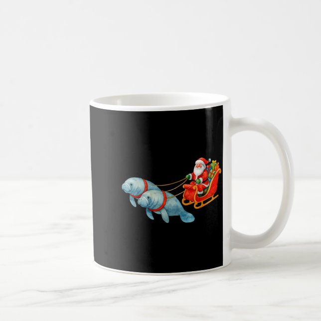 Manatee Santa Christmas Sleigh - Funny Manatee Xma Coffee Mug (Right)
