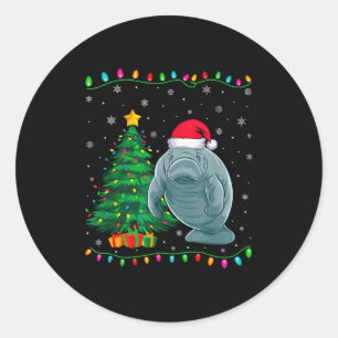 Manatee Santa Hat Men Women Kids Christmas Tree Li Classic Round Sticker