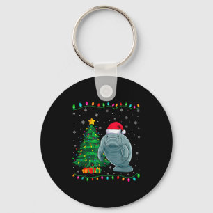 Manatee Santa Hat Men Women Kids Christmas Tree Li Keychain