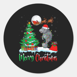 Manatee Santa Hat Xmas Tree Merry Christmas Manate Classic Round Sticker