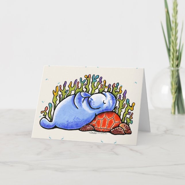 Manatee Sea Turtle Slumber Party Custom Message Card (Front)