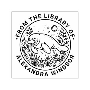 Manatee Swimming Under Water Library Book Name Self-inking Stamp