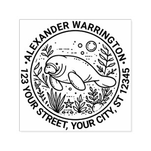 Manatee Swimming Under Water Name Return Address Self-inking Stamp