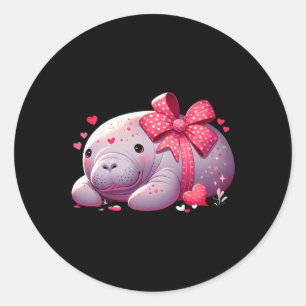 Manatee Valentine Hearts Animal Sea Ocean  Classic Round Sticker