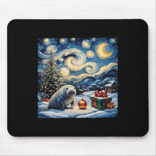 Manatee Van Gogh Style Starry Night Christmas Wint Mouse Pad