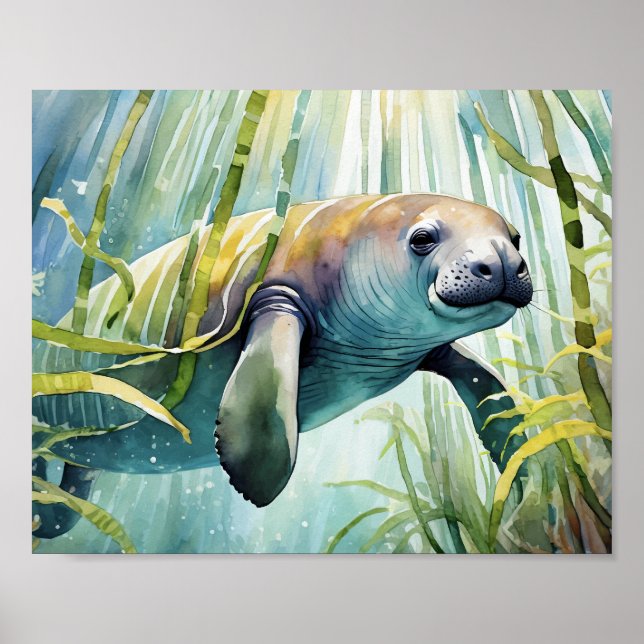 Manatee Watercolor Wall Art (Front)
