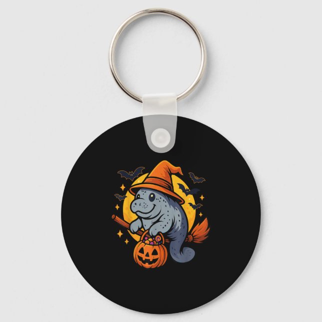 Manatee Witch Hat Pumpkin Halloween Soky Season  Keychain (Front)