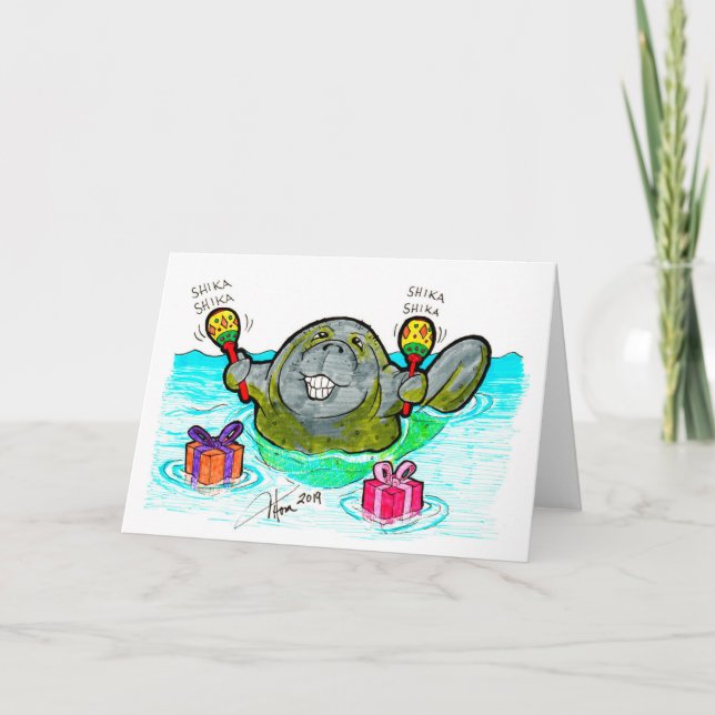 Manatee with Maracas birthday card (Front)