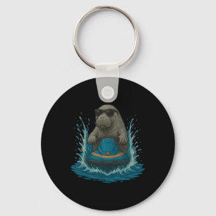 Manatee With Sungles Dugong Watersports Graphic De Keychain