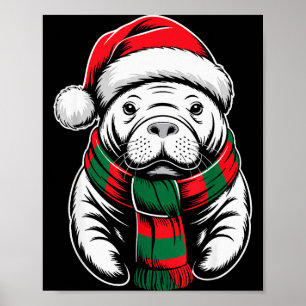 Manatee Xmas Santa Hat F Christmas Costume Poster