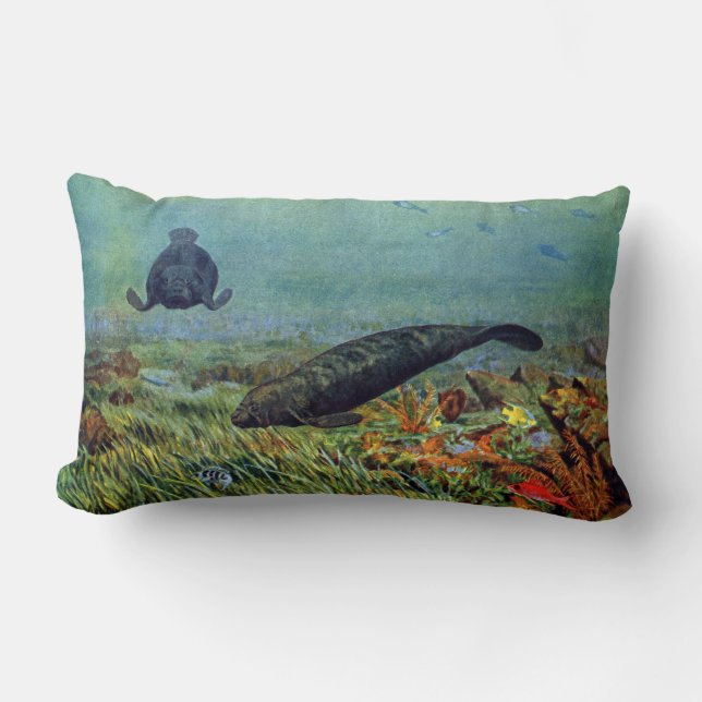 Manatees and Colourful Fish Lumbar Pillow (Front)