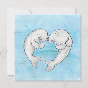 Manatees in love flat card