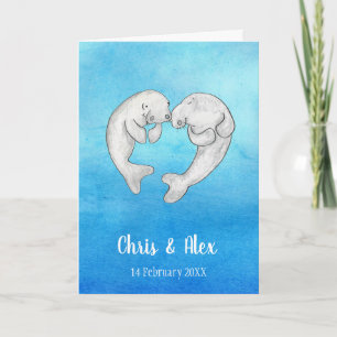 Manatees in love wedding card