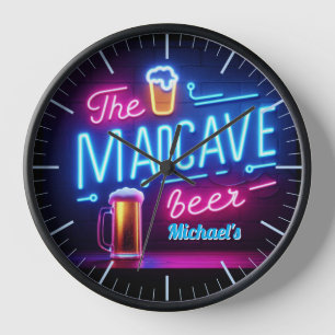Mancave Bar Clock Neon Beer Custom Name Dads