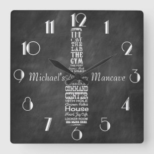 Mancave Blackboard Retro Chalk Personalized Square Wall Clock