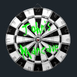 Mancave dartboard | Distressed grunge look design<br><div class="desc">Mancave dartboard | Distressed grunge look design. Vintage black and white dart board with personalized funny quote. Cool manly gift idea for men with humour. Grungy style design. Neon green letters.</div>
