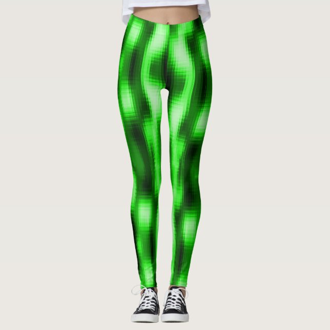 Manchado verde e preto estilo pastilhas de vidro leggings (Front)