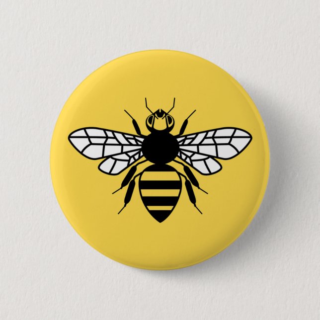 Manchester Bee 2 Inch Round Button (Front)