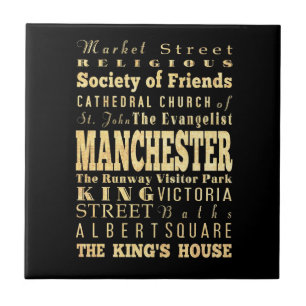 Manchester City of United Kingdom Typography Art Tile