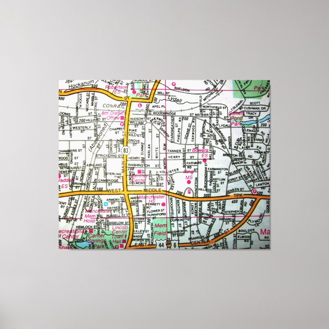 MANCHESTER, CT Vintage Map Canvas Print (Front)