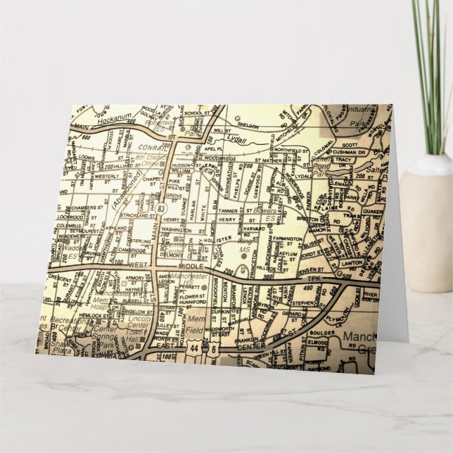 Manchester, CT Vintage Map Card (Front)