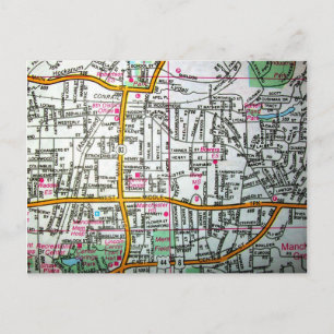 MANCHESTER, CT Vintage Map Postcard
