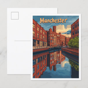 Manchester England Art Vintage Travel Illustration Postcard