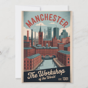 Manchester England Retro-Style Skyline Travel Holiday Card