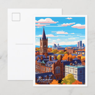 Manchester England vintage travel illustration Postcard