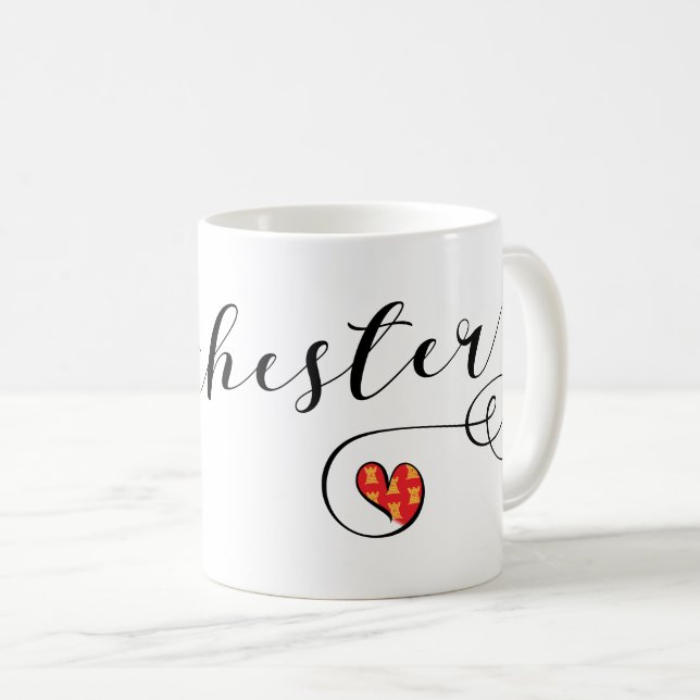 Manchester Heart Mug, England Coffee Mug (Front Right)