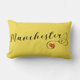Manchester Heart Throw Pillow, England Lumbar Pillow
