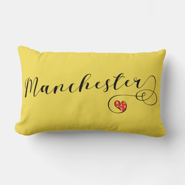 Manchester Heart Throw Pillow,  England Lumbar Pillow (Front)
