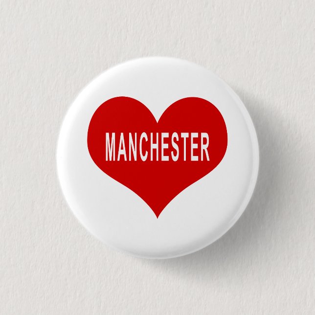 MANCHESTER Red Love Heart 1 Inch Round Button (Front)