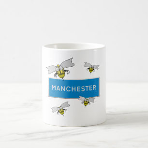 Manchester road sign with bees.  coffee mug
