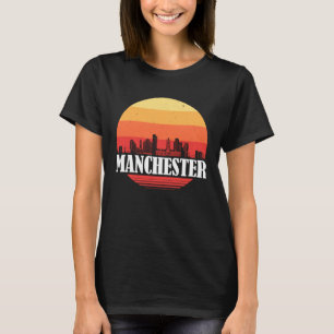 Manchester Skyline Sunset in Retro Vintage Style T-Shirt
