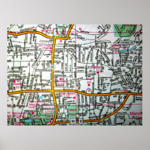 MANCHESTER, TC Poster de carte Vintage